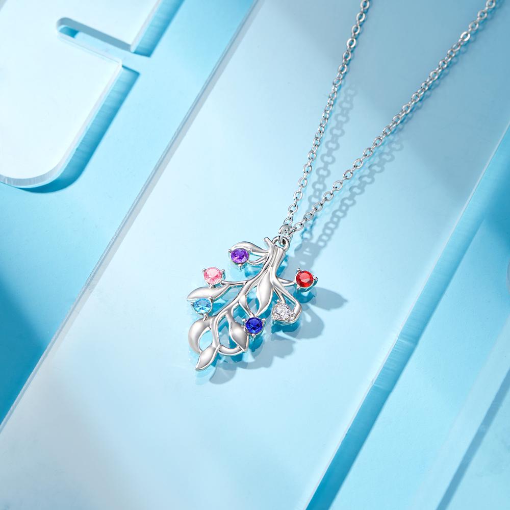 Family Birthstone - Personalized Family Diamond Tree Birthstone Necklace