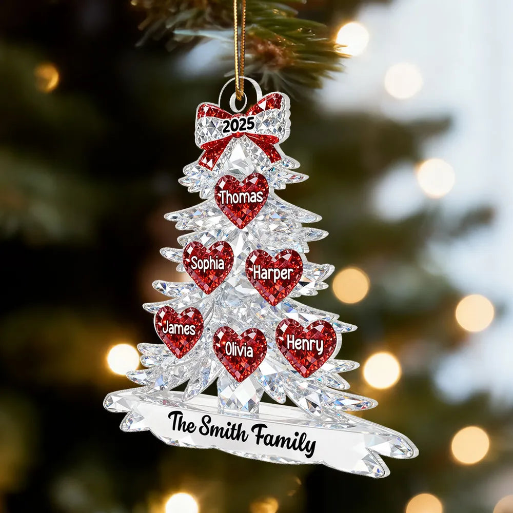 Personalized Acrylic Ornament Crystal Tree With Heart Names, Sparkly Family Keepsake Decor, Unique Gift