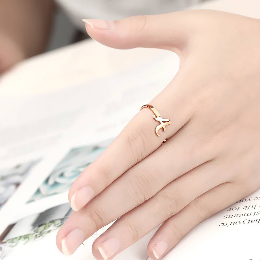 Letter Inital - Personalized 925 Sterling Silver Rose Gold Ring
