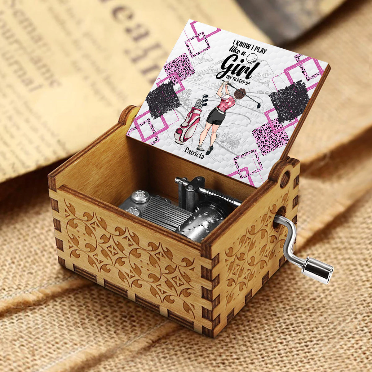 Golf Instruction - Golf gift for her, girlfriend, wife, daughter - Personalized Hand Crank Music Box