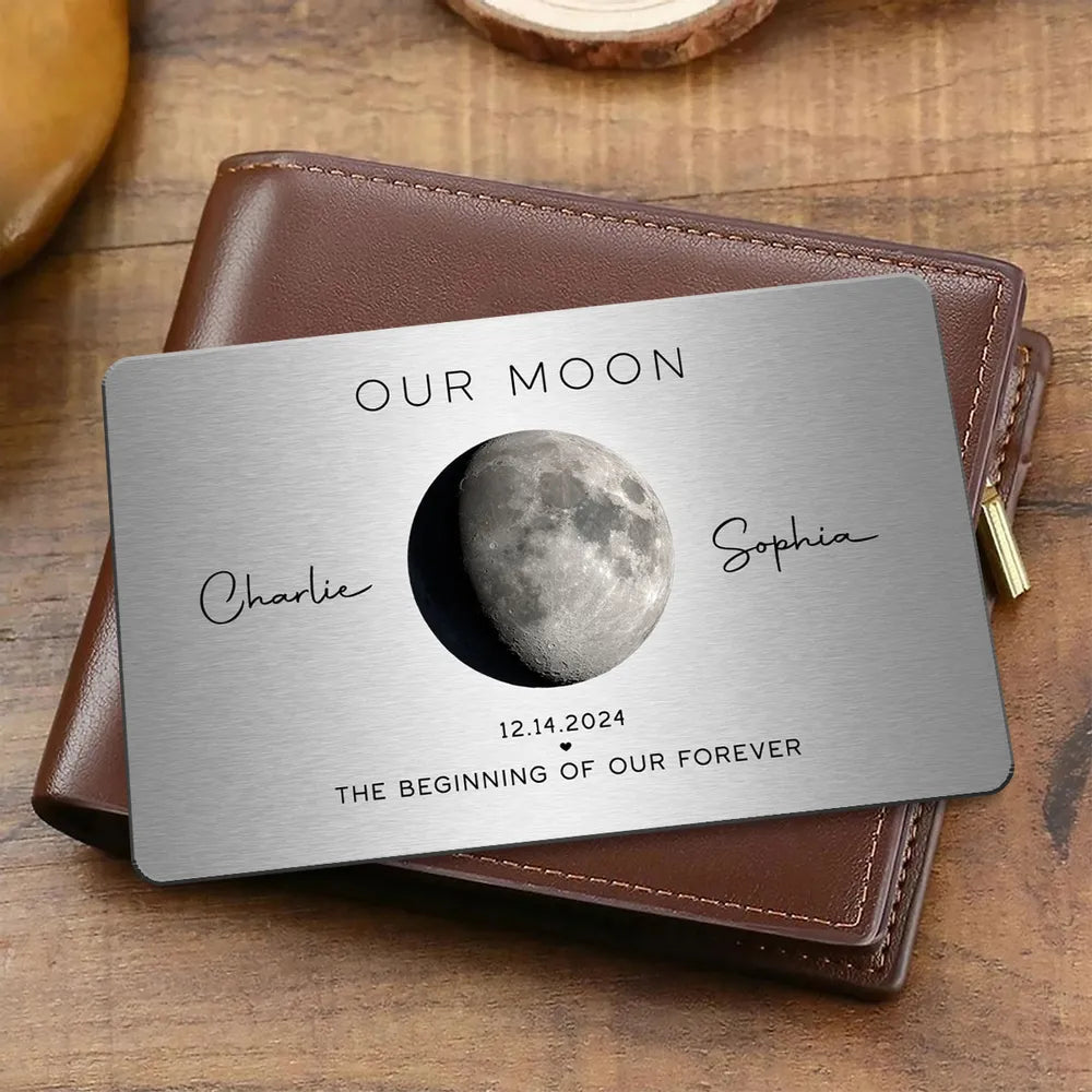 Personalized Our Moon Metal Wallet Card With Moon Photo - Romantic Unique Gift for Husband or Boyfriend