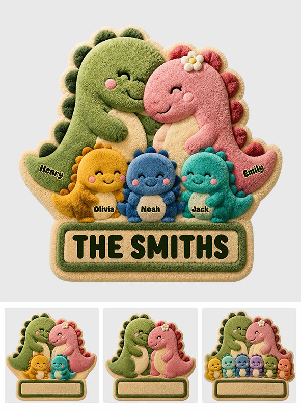 Happy Dinosaur Family - Personalized Family Non-Slip Tufted Rug