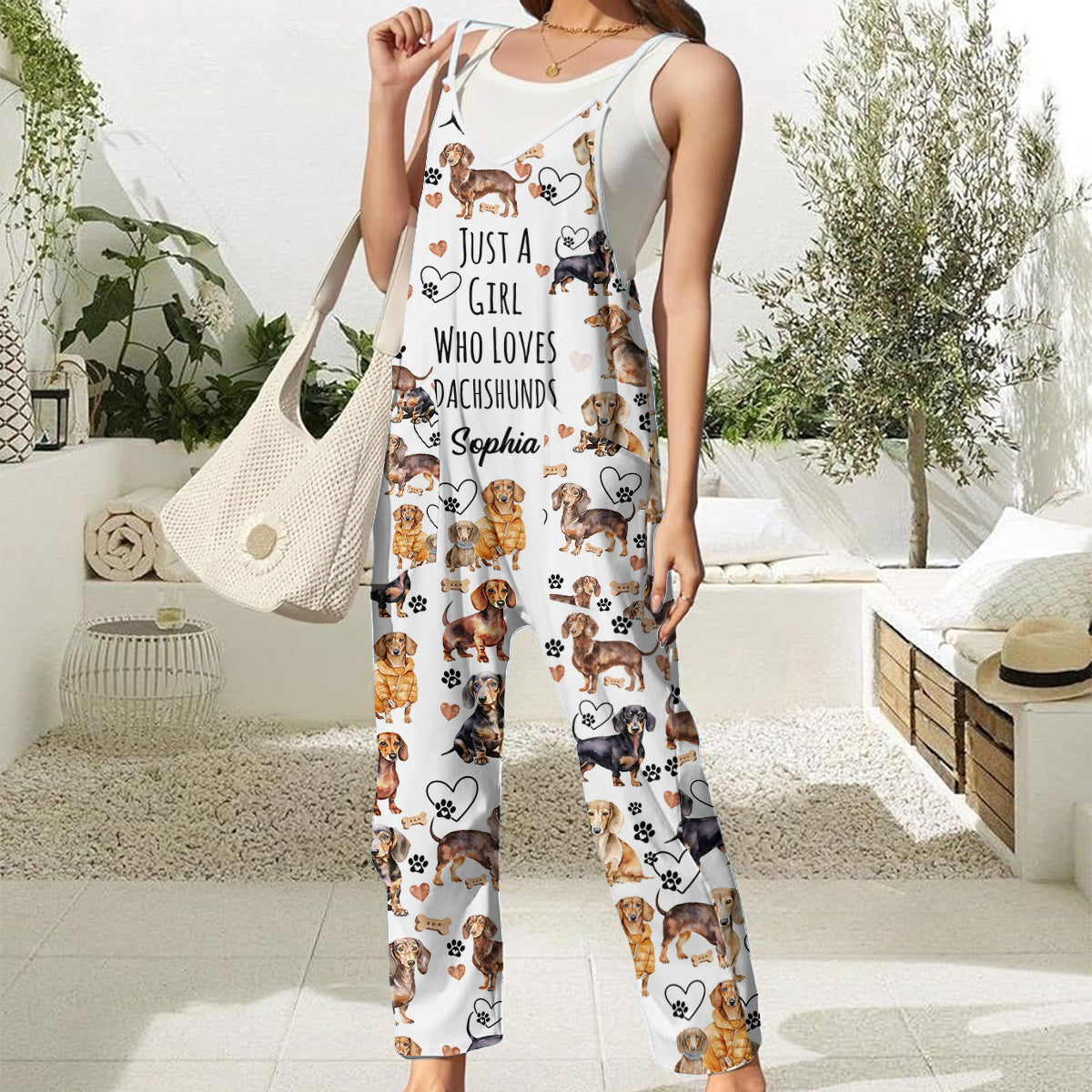 Just A Girl Who Loves Dachshund - Personalized Dachshund Loose-Fit Overalls/ Rompers