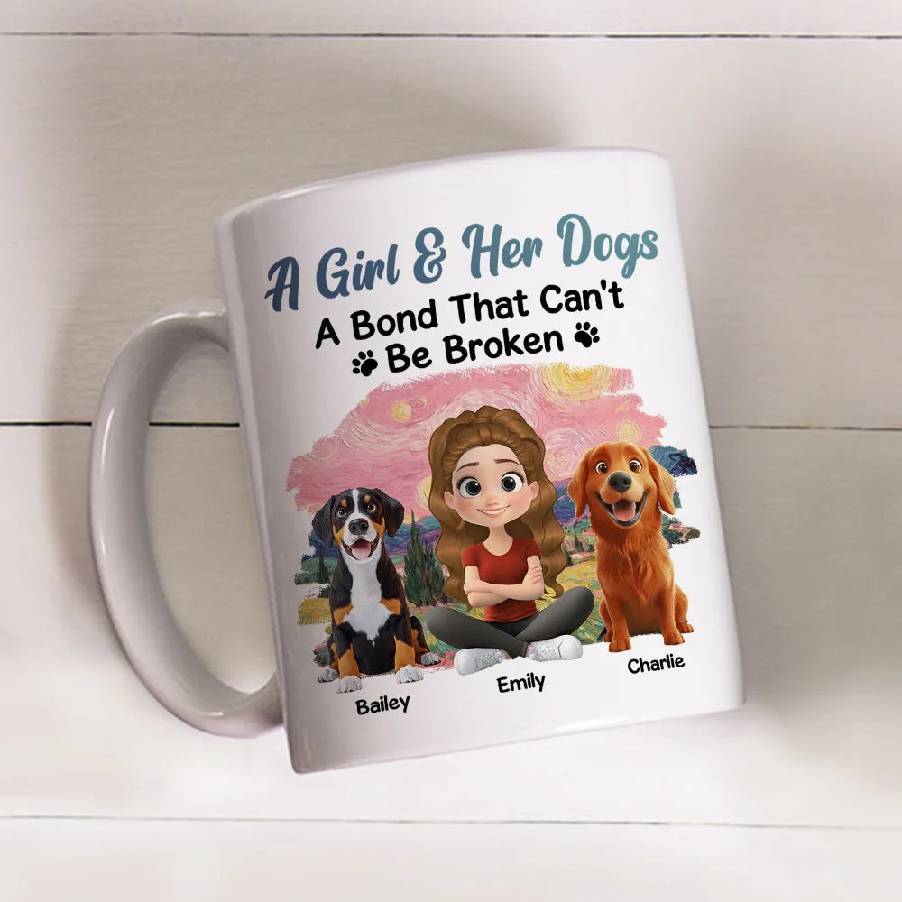 A Girl & Her Dog Ceramic Mug, Personalized Keepsake Gift for Dog Moms, Cute Sunset Illustration for Cozy Coffee