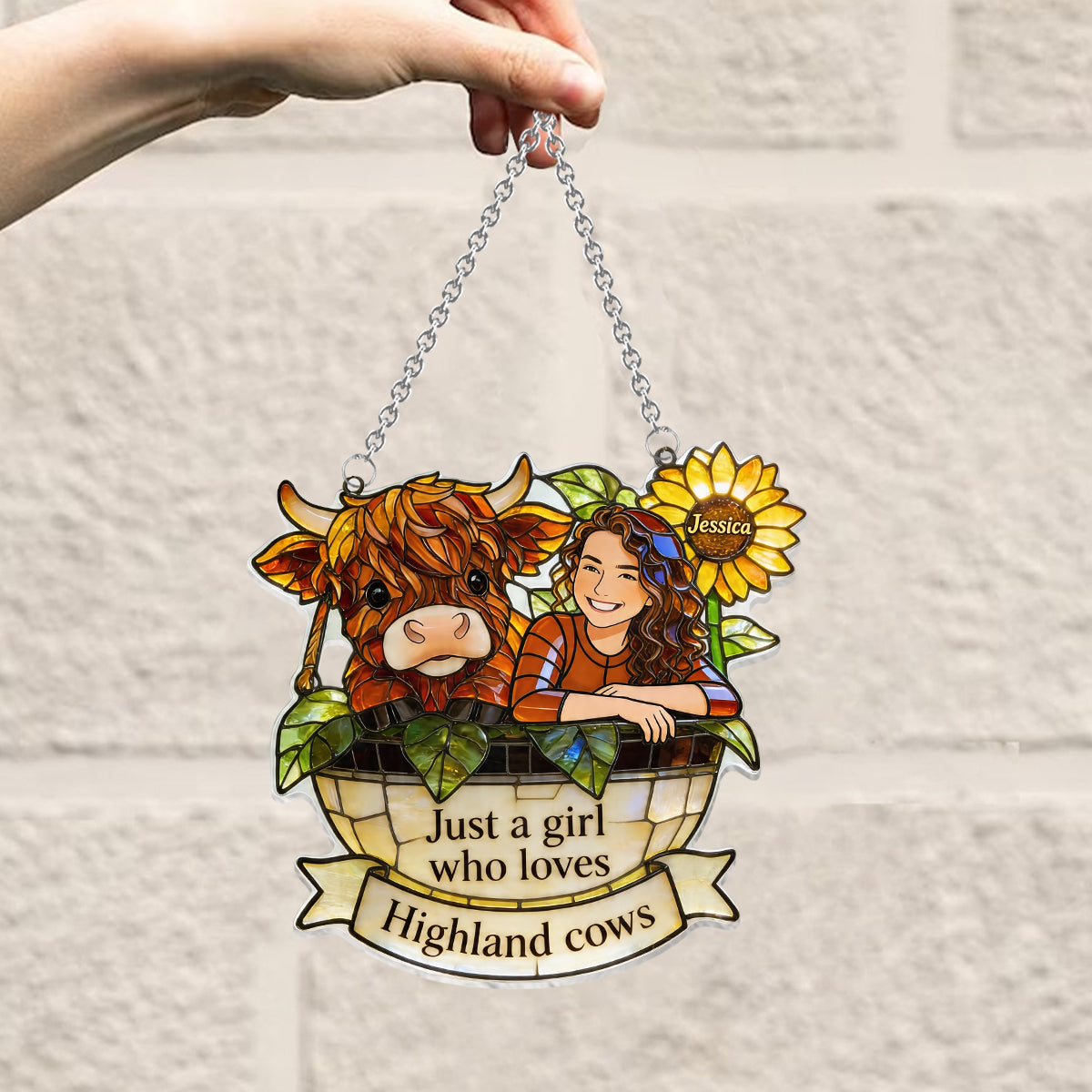 Custom Any Photo - Personalized Highland Cow Window Hanging Suncatcher Ornament