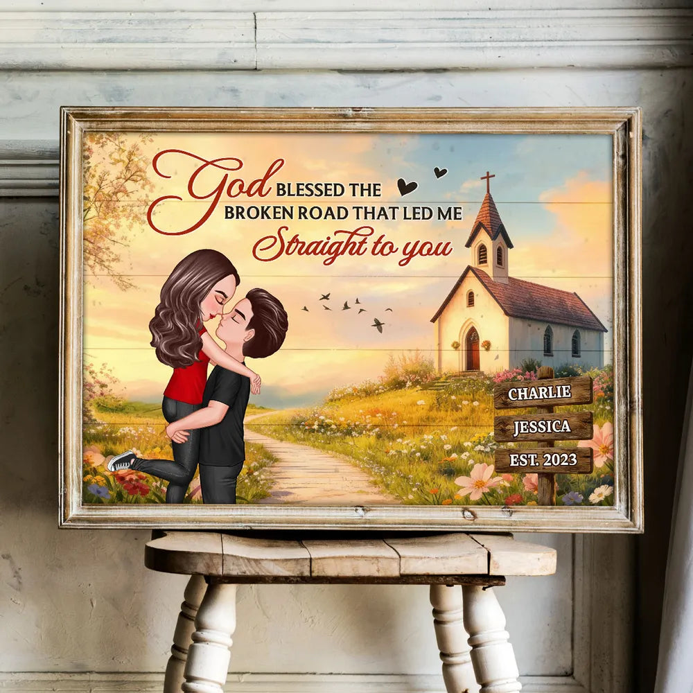 Personalized Couple Poster You & Me We Got This, Hugging Kiss by a Country Church, Romantic Wall Art Unique Gift for Husband or Wife