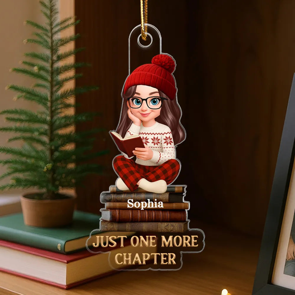 Custom Name & Look Book Lover Ornament: Personalized Acrylic Reading Girl Tree Decor | Choose Skin Tone & Body Type Gift