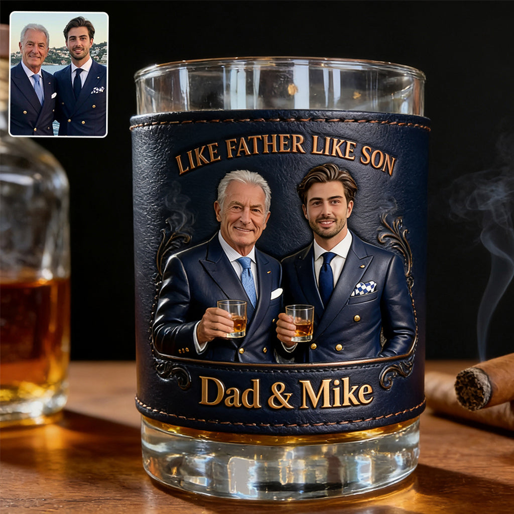 Cool Dad Club - Personalized Father Whiskey Glass With Leather Holder