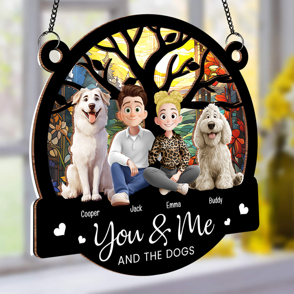 You & Me and the Dogs - Customizable Wood and Acrylic Layered Ornament, Ideal Gift for Couples and Pet Lovers