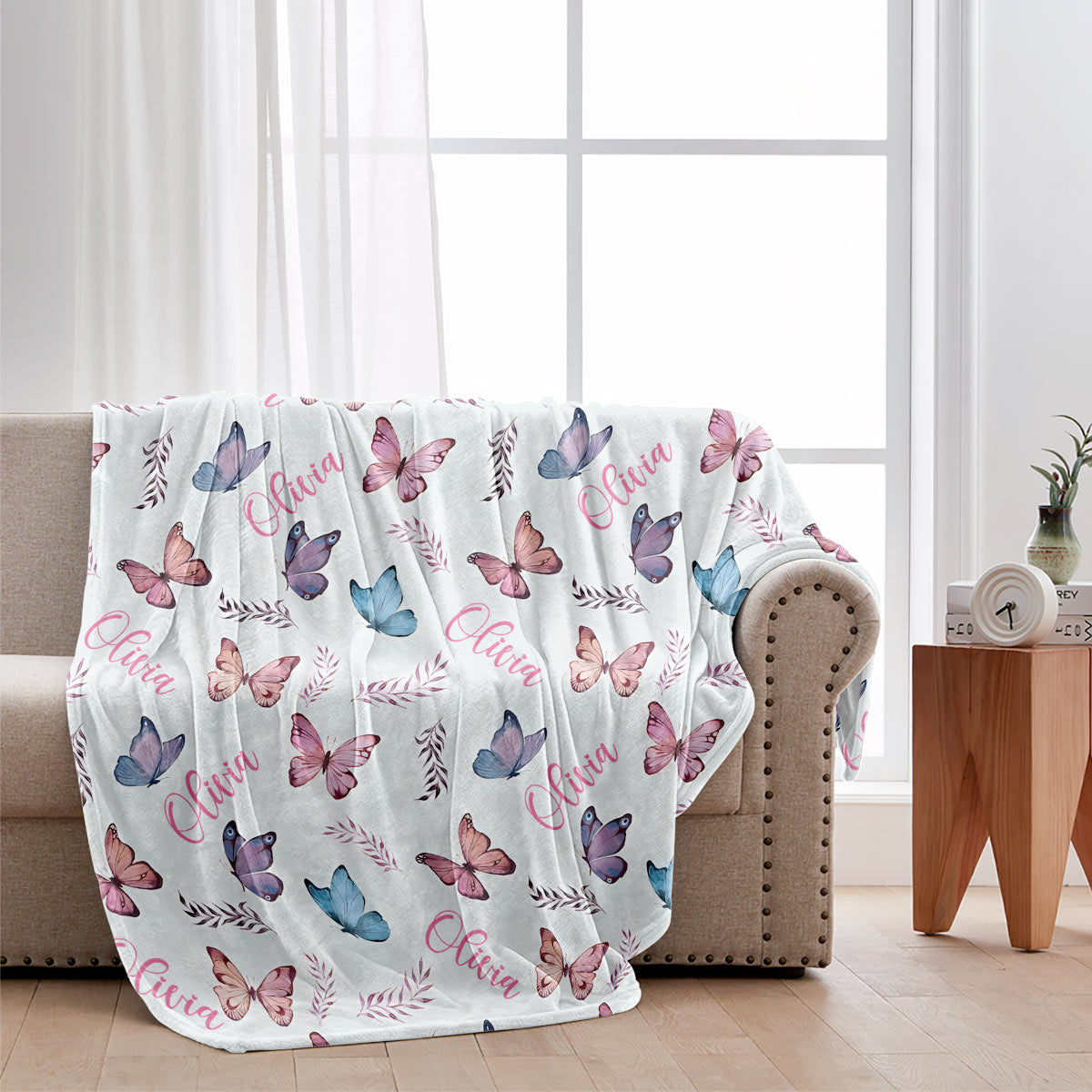 Butterfly Custom Name - Personalized granddaughter Blanket
