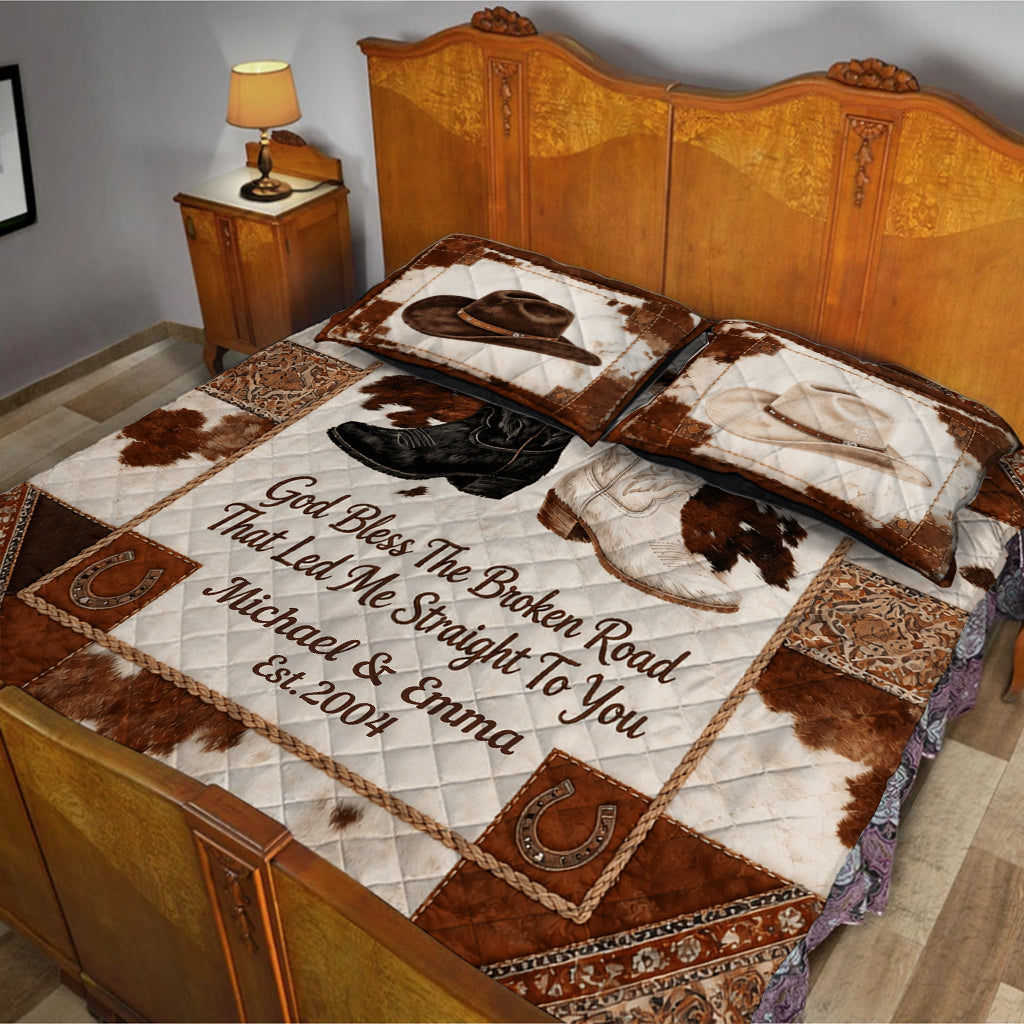 God Bless The Broken Road - Personalized Western Outfit Quilt Set