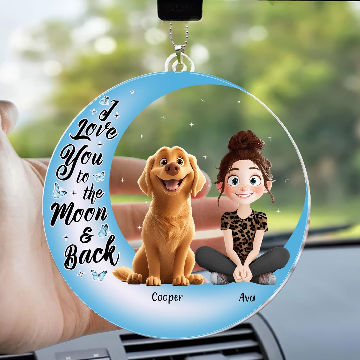 I Love You to the Moon and Back – Custom Acrylic Ornament Featuring You and Your Dog – Perfect Gift for Valentine’s Day or Pet Families