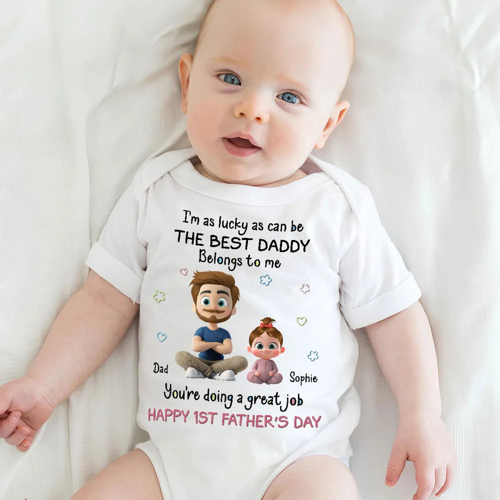 Short Sleeve Baby Onesie Personalized for New Dad, Sweet Father & Baby Illustration, Heartwarming First Father's Day Gift