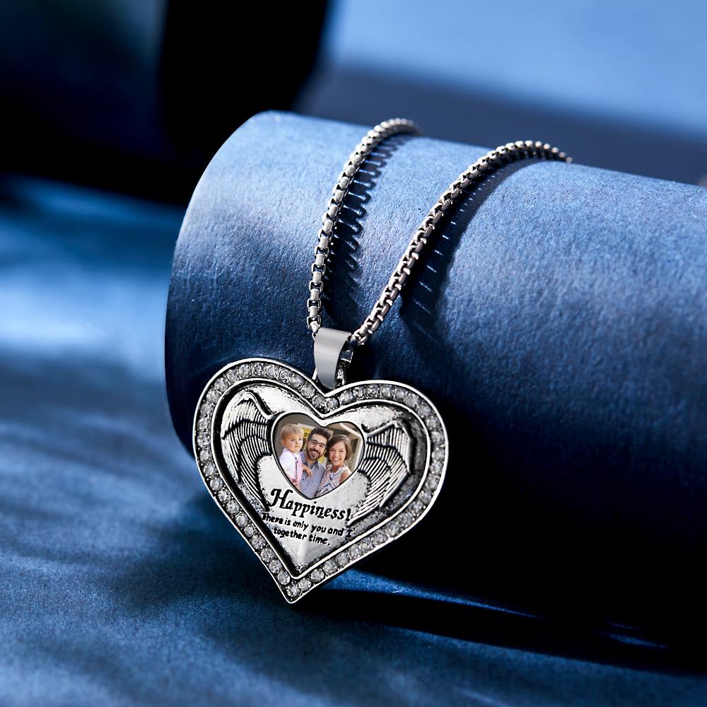 Any Photo - Personalized Memorial Heart Wing Commemorate Necklace
