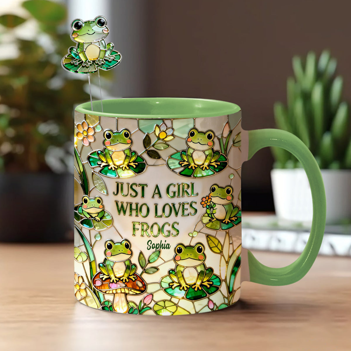 Just A Girl Who Loves Frogs - Personalized Frog Set Accent Mug with Acrylic Stirrers