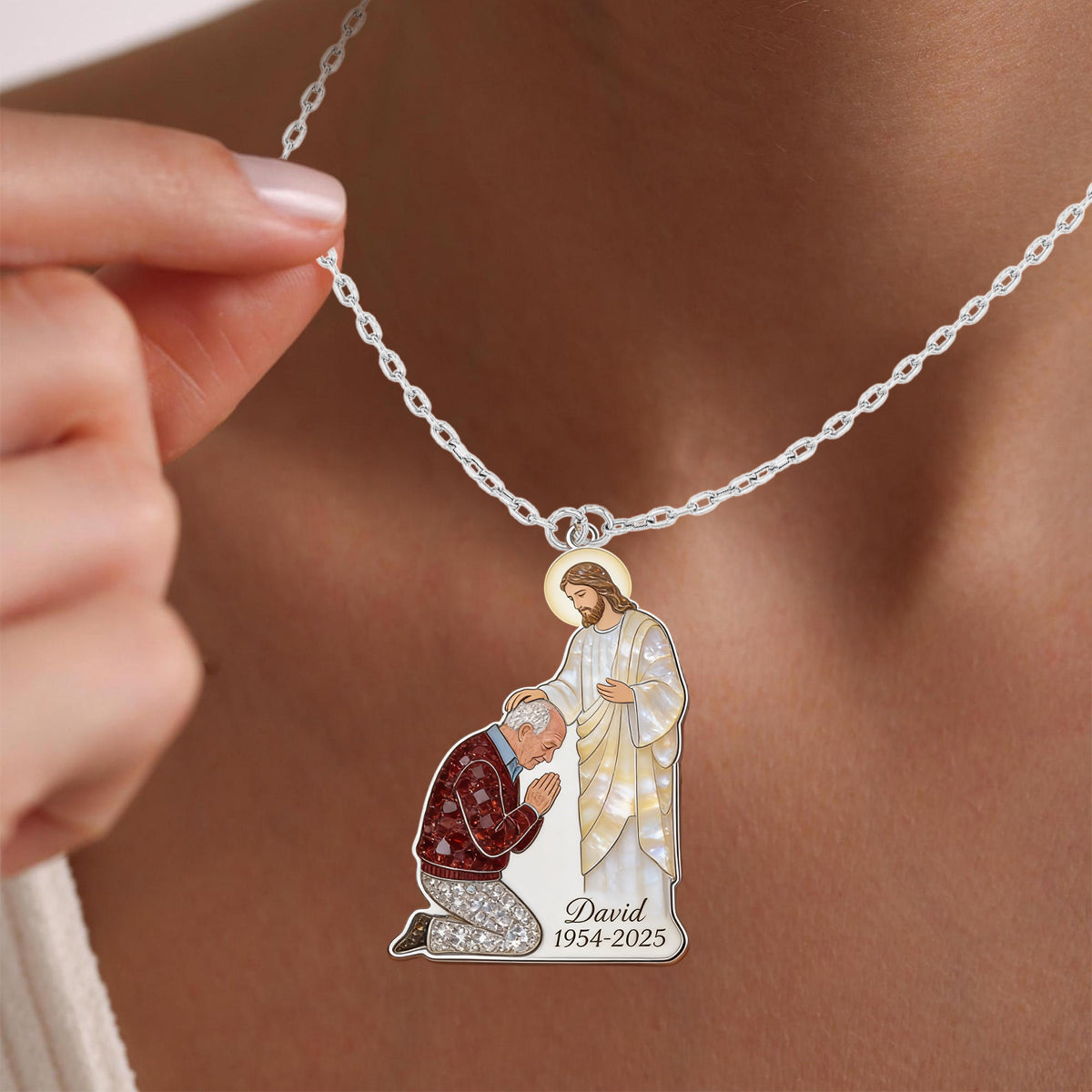 God's Hand - Personalized Christian Shaped Metal Pendant Necklace