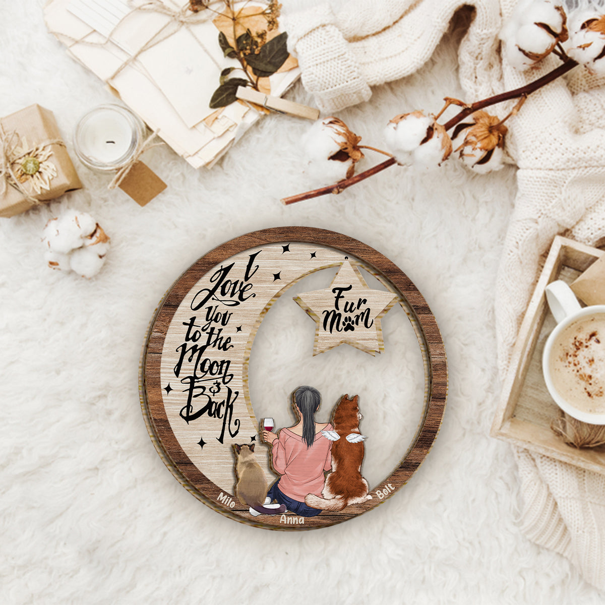 I Miss You I Know Love To The Moon And Back - Personalized Dog 2 Layered Wood Sign / Wood Plaque