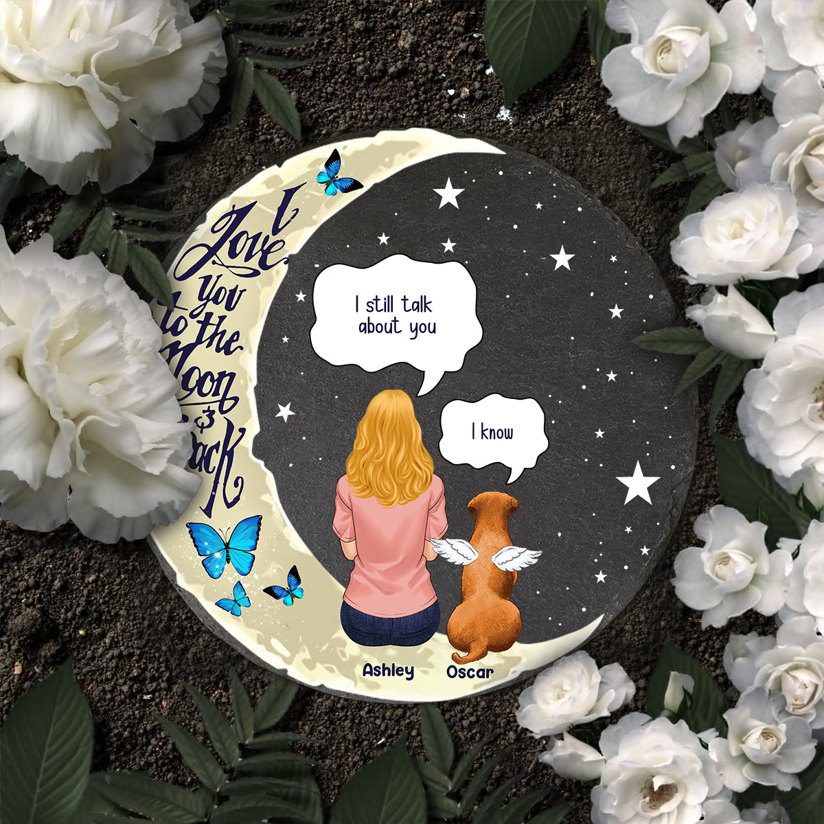 I Love You To The Moon And Back - Personalized Dog Round Shaped Stone