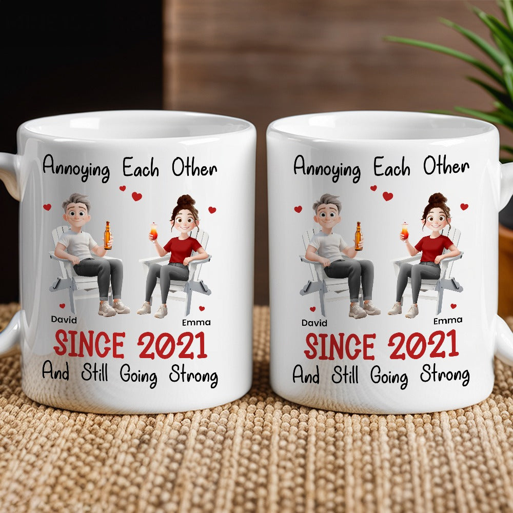 Funny Couple Mug – Custom Anniversary Gift for Husband or Wife with Coffee Illustration
