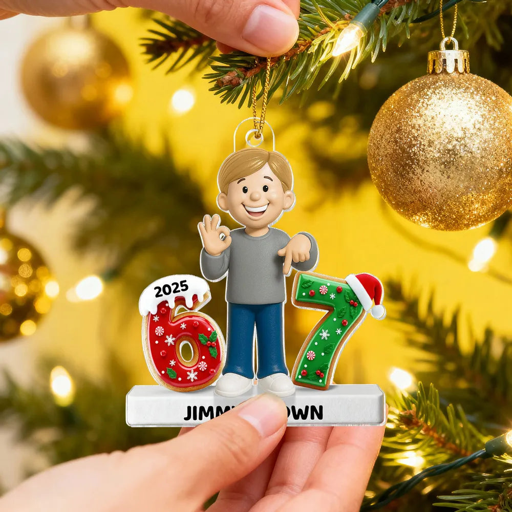 Personalized Acrylic Ornament with Cute Cartoon Boy & Christmas Numbers, Festive Tree Decor & Unique Kids Gift