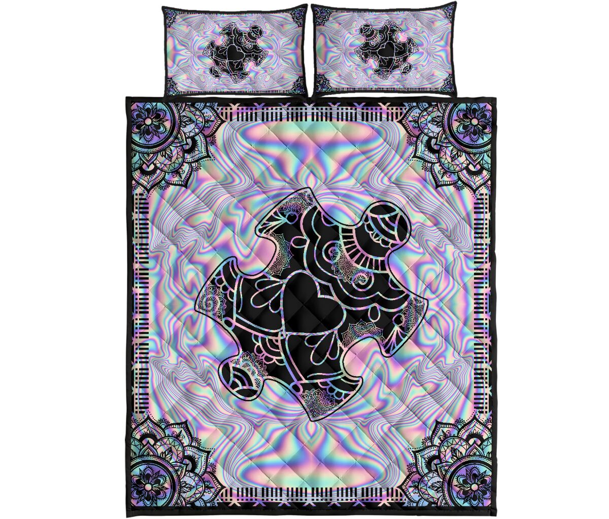 Holographic Autism Awareness Chan Holographic Manda Autism Awareness Quilt Set 0622