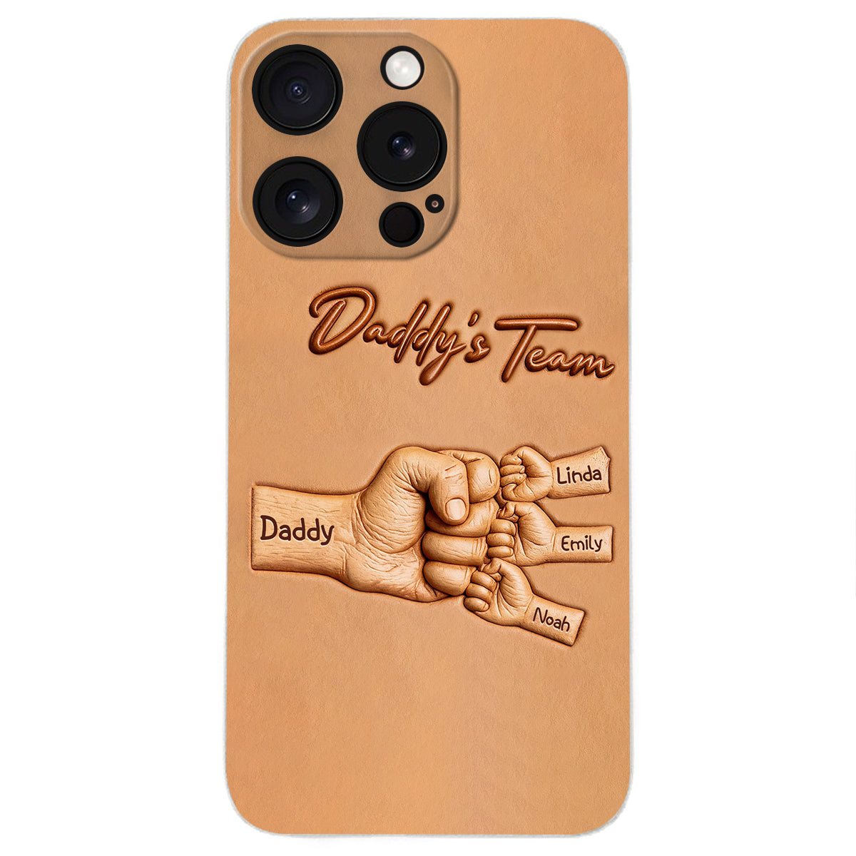 Daddy's Team - Personalized Father 3D Embossed Leather Phone Case