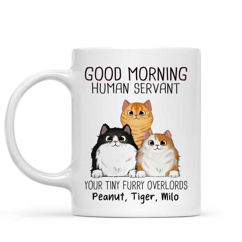 “Good Morning, Human Servant” Custom Cat Name Mug – Furry Overlord Edition