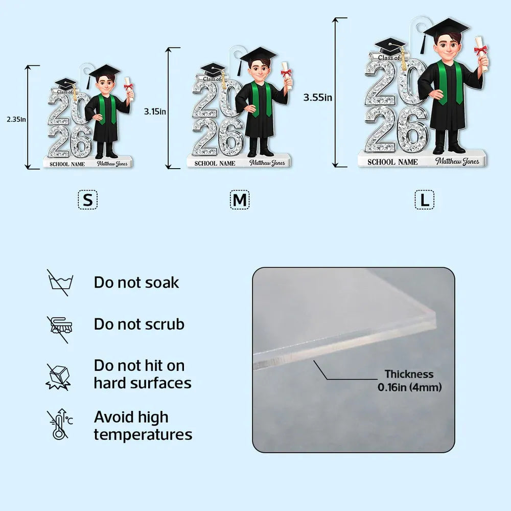 Personalized Graduation Acrylic Keychain Class of 2026 With Cap and Diploma, Unique Gift for Daughter or Son