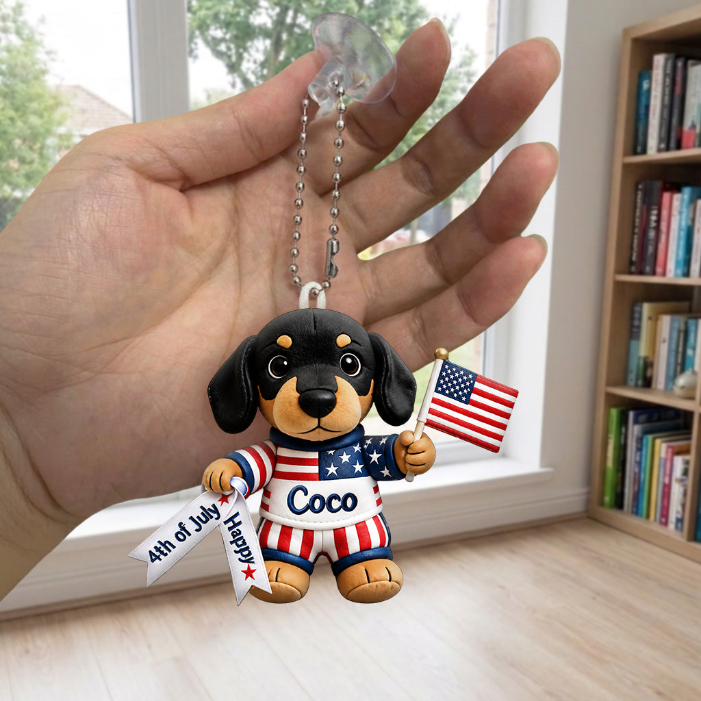 Happy 4th Of July - Personalized Dog Leather Bag With Plush Charm