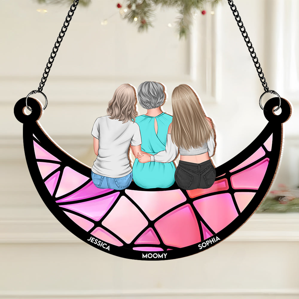Mother & Daughter Back View Ornament in Wood and Acrylic, Personalized Romantic Gift for Mom’s Special Day