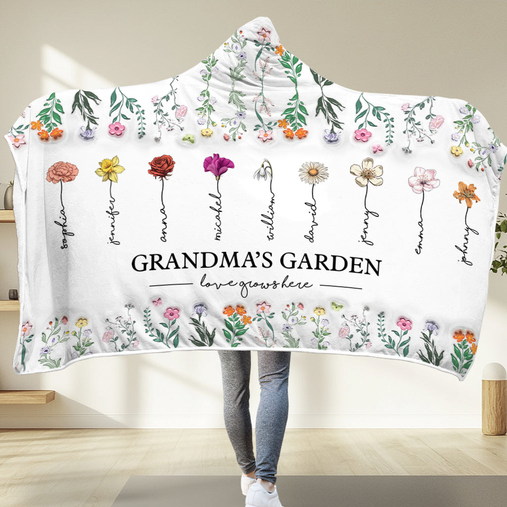 Grandma Garden - Personalized Grandma Hooded Blanket
