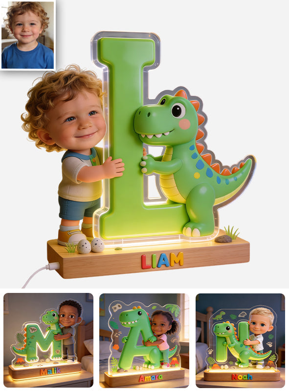 Dinosaur Alphabet Letter & Custom Photo - - Personalized Kid Shaped Led Night Light