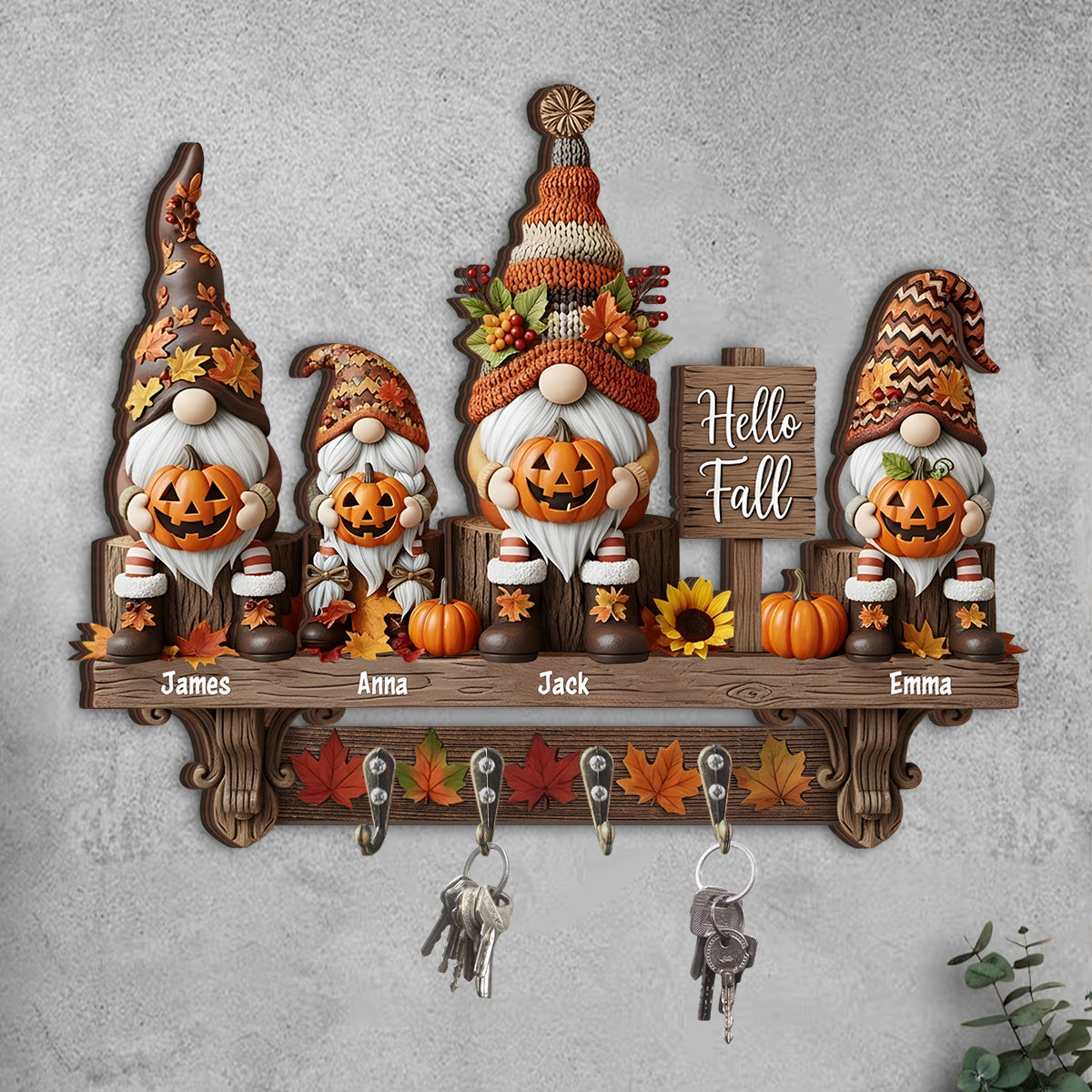 Hello Fall - Personalized Family Custom Shaped Key Rack