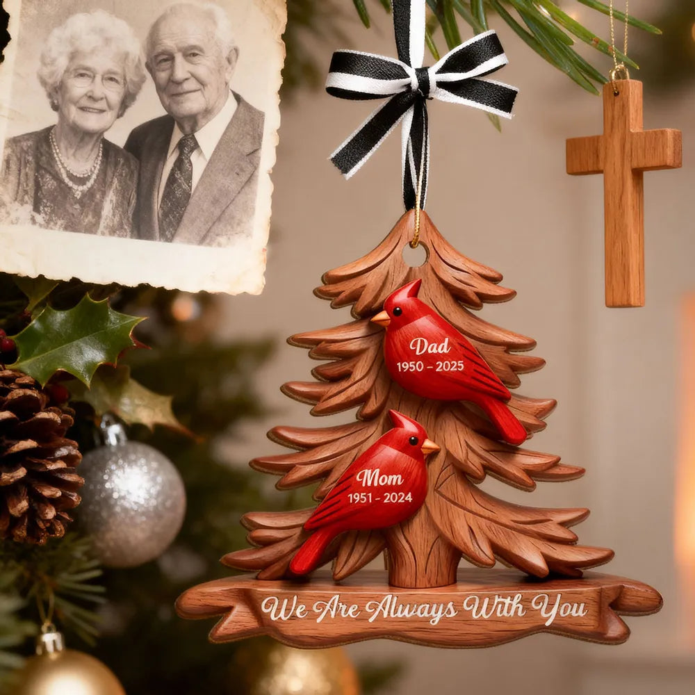 Cardinal Memorial Acrylic Ornament Pine Tree Design 'We Are Always With You' Unique Sympathy Gift
