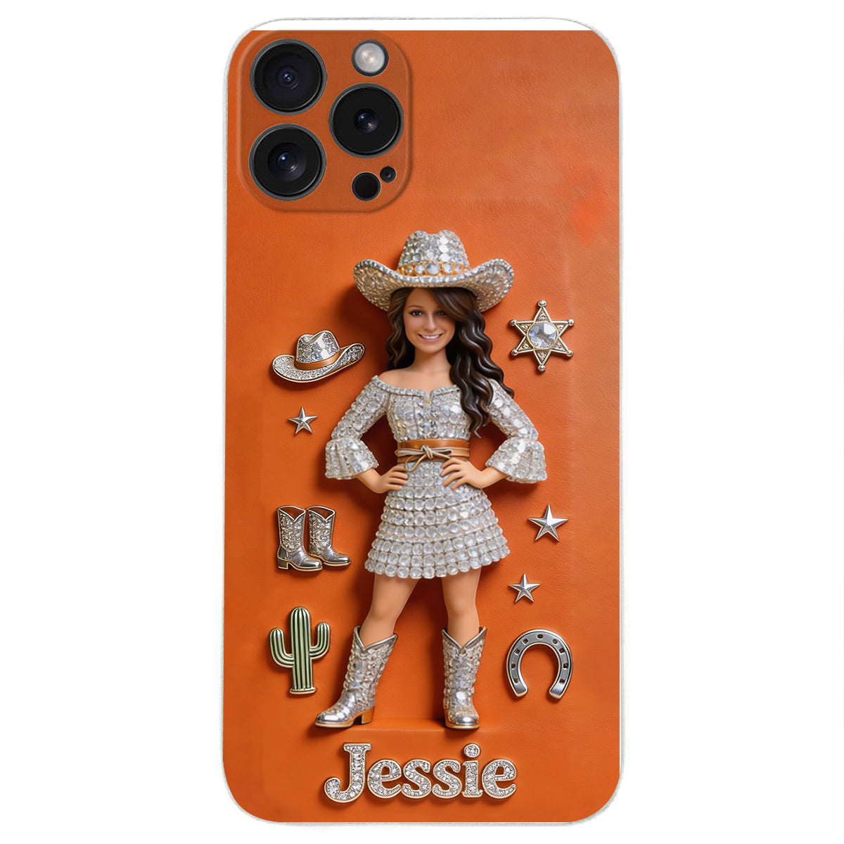 Cowgirl Spirit - Personalized Cowgirl 3D Embossed Leather Phone Case
