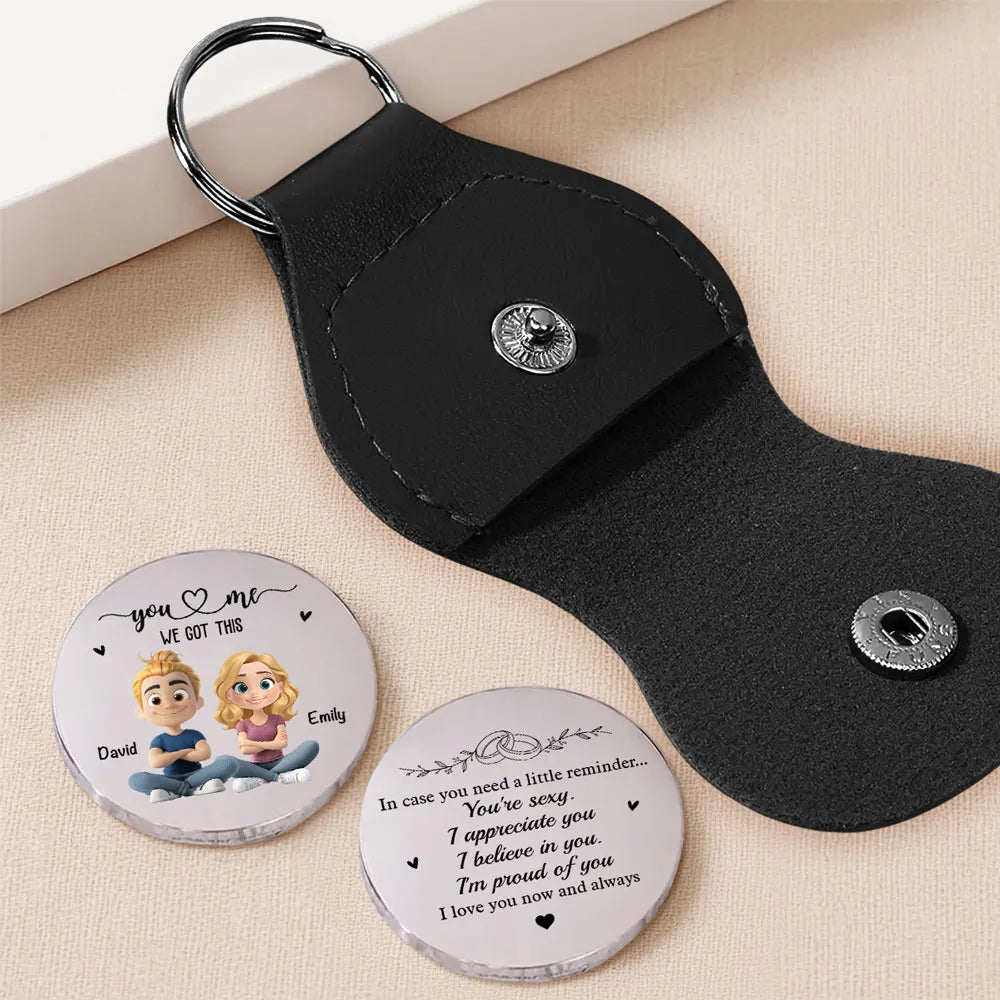 Personalized Pocket Hug Token With Cartoon Couple You & Me We Got This - Unique Everyday Carry Gift For Him or Her
