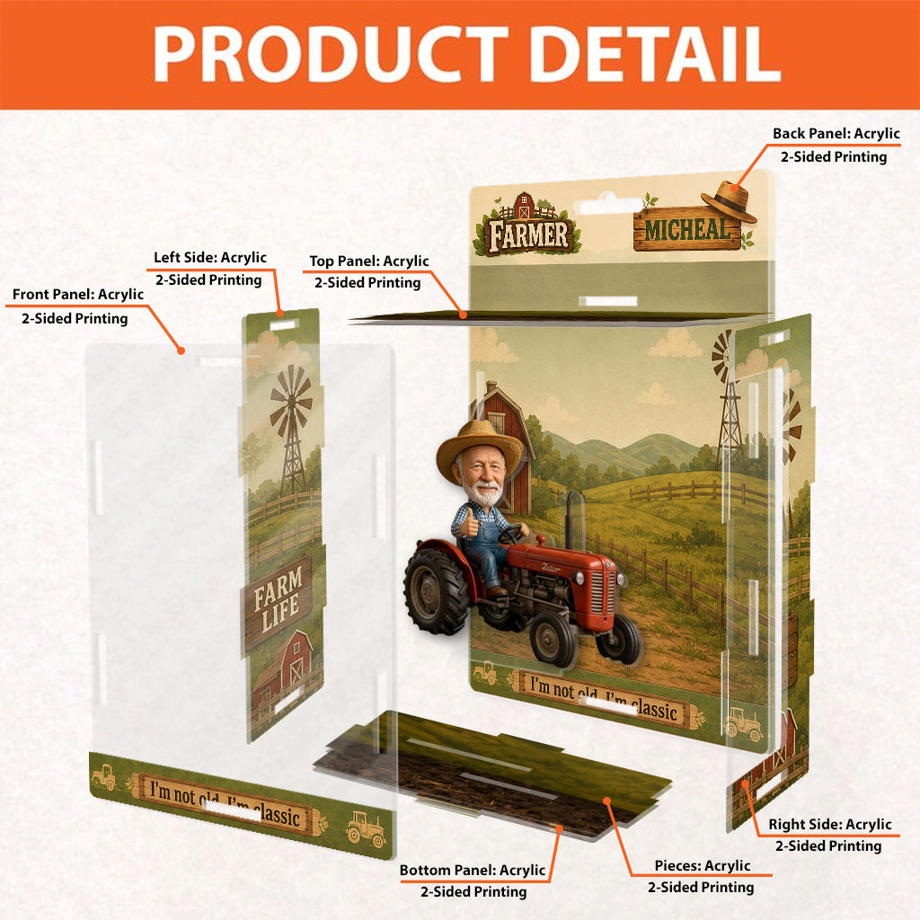 Funny Farmer Gift, Tractor Lovers Gift - Personalized Farmer Acrylic Display Box