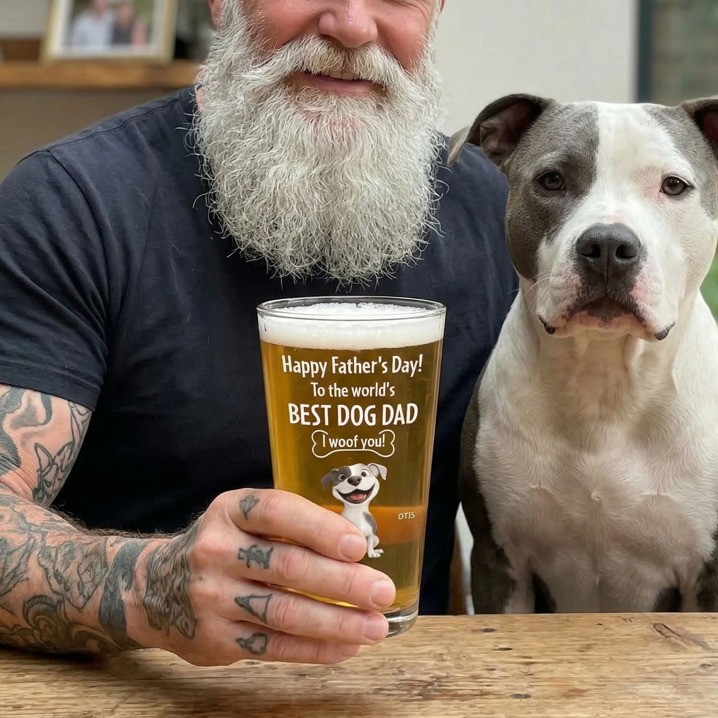 Happy Father's Day Best Dog Dad Personalized Beer Glass - Custom Pet Lover Gift for Dad, Classy Home Bar Display
