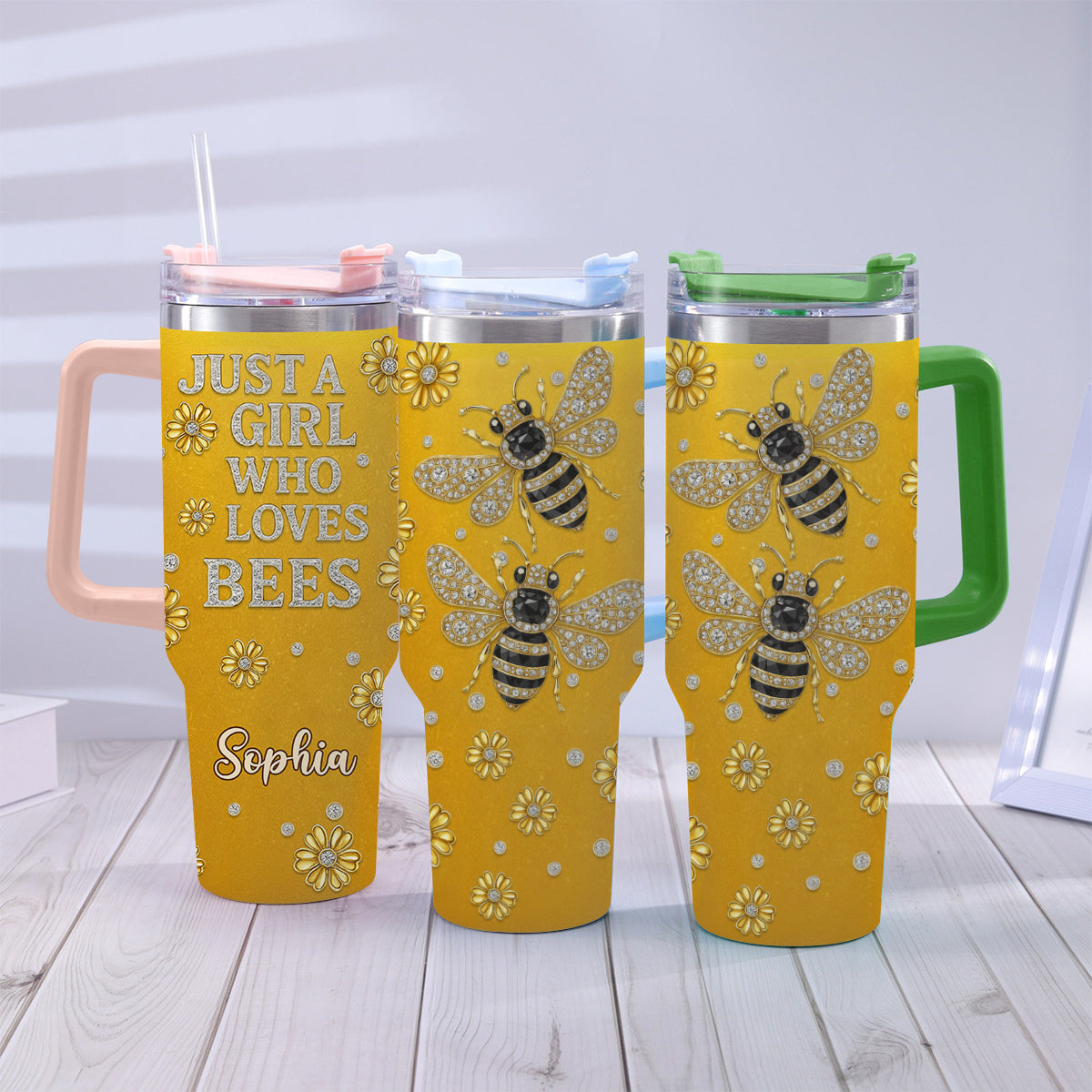 Just A Girl Who Loves Bees - Personalized Bee Tumbler With Handle