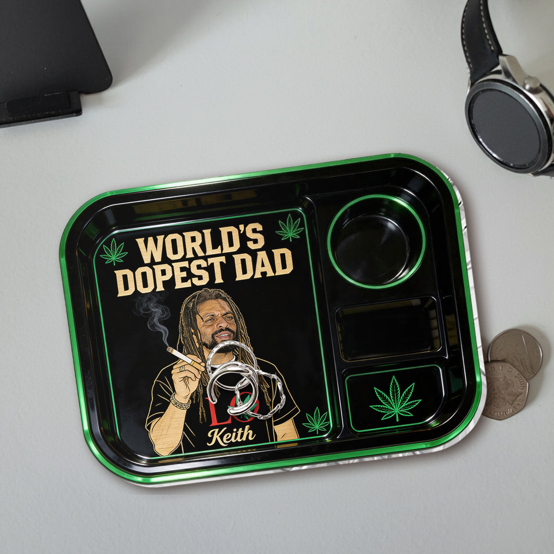 Custom Rolling Tray From Any Photo, Gift For World's Dopest Dad - Personalized Weed Catch-All Tray