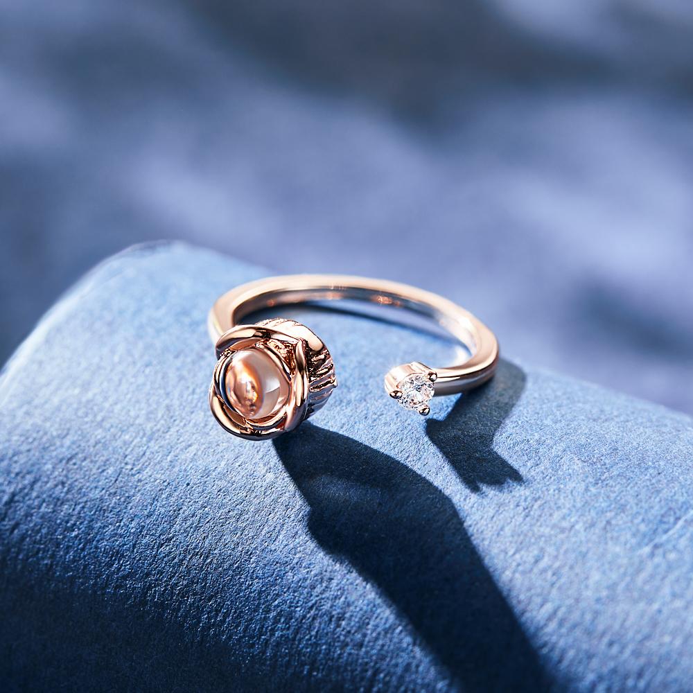 Flower For You - Personalized Photo Open Projection Ring
