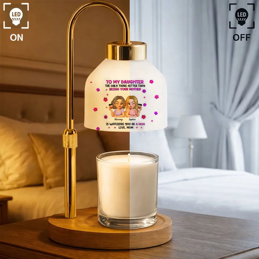Personalized Candle Warmer Lamp for Daughter, Watching You Be a Mom Quote, Cute Cartoon Gift from Mom