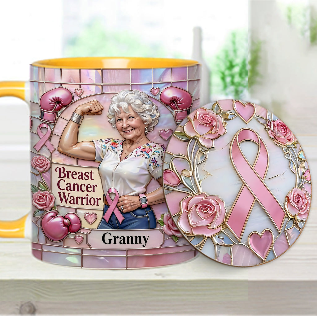 I'm A Warrior - Personalized Breast Cancer Awareness Accent Mug & Coaster