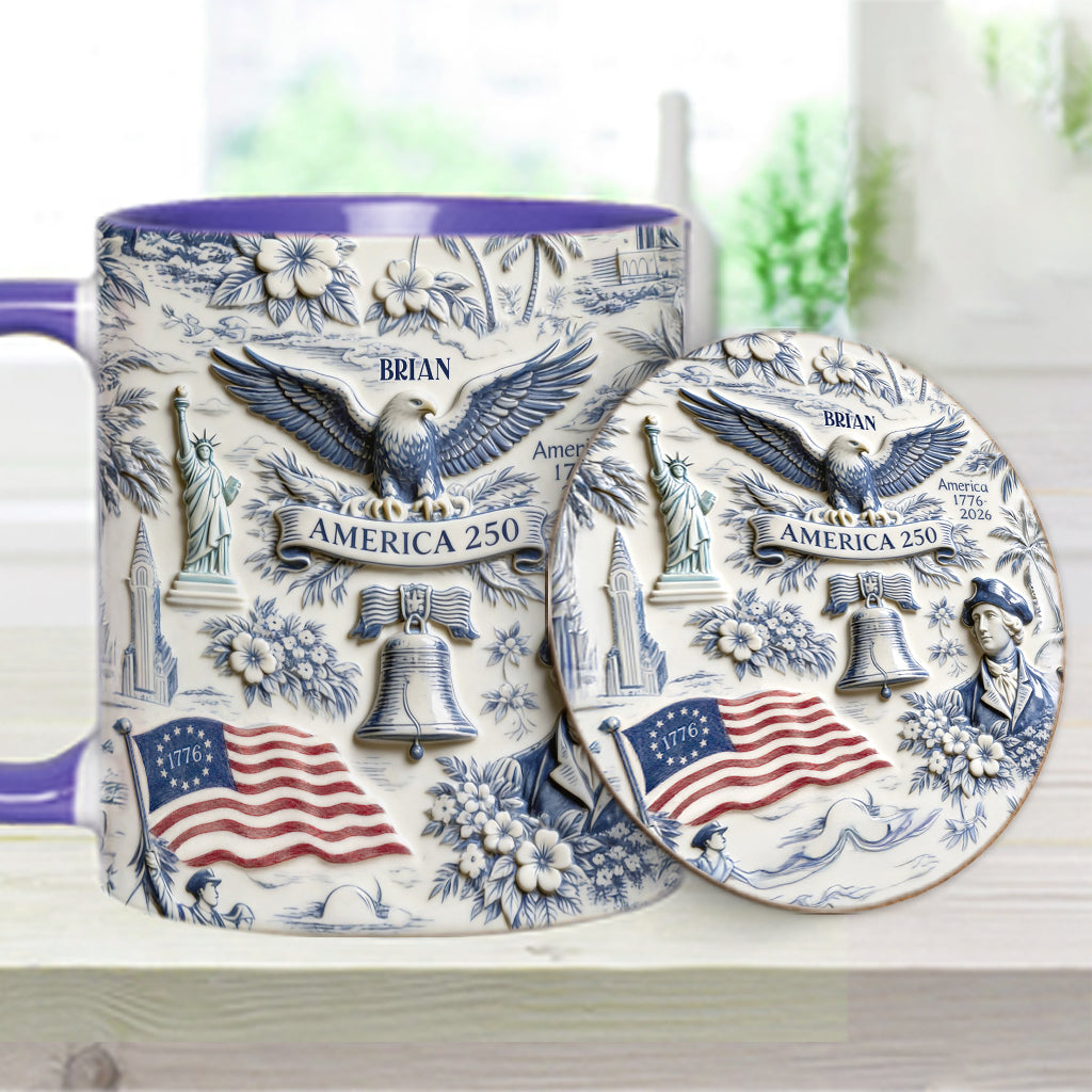 250 Years of America 1776–2026 Vintage Patriotic - Personalized Independence Day/ 4th of July Accent Mug & Coaster