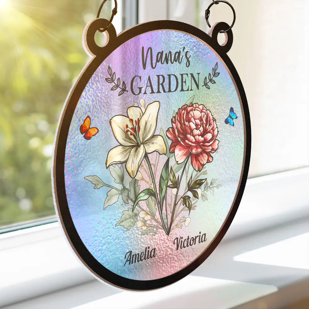 Personalized "Grandma’s Garden" Ornament – Custom Wood and Acrylic Layered Ornament for Grandma