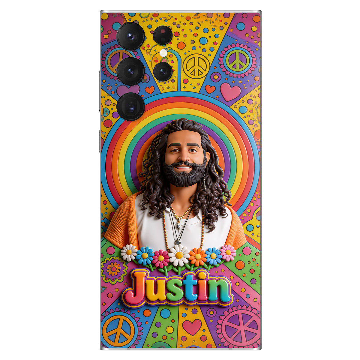 Hippie Theme, Custom From Any Image - Personalized Hippie 3D Embossed Leather Phone Case