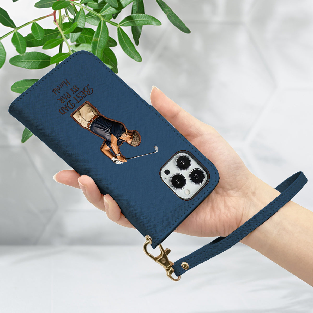 Best Dad By Par - Personalized Father Wallet Phone Case With Strap