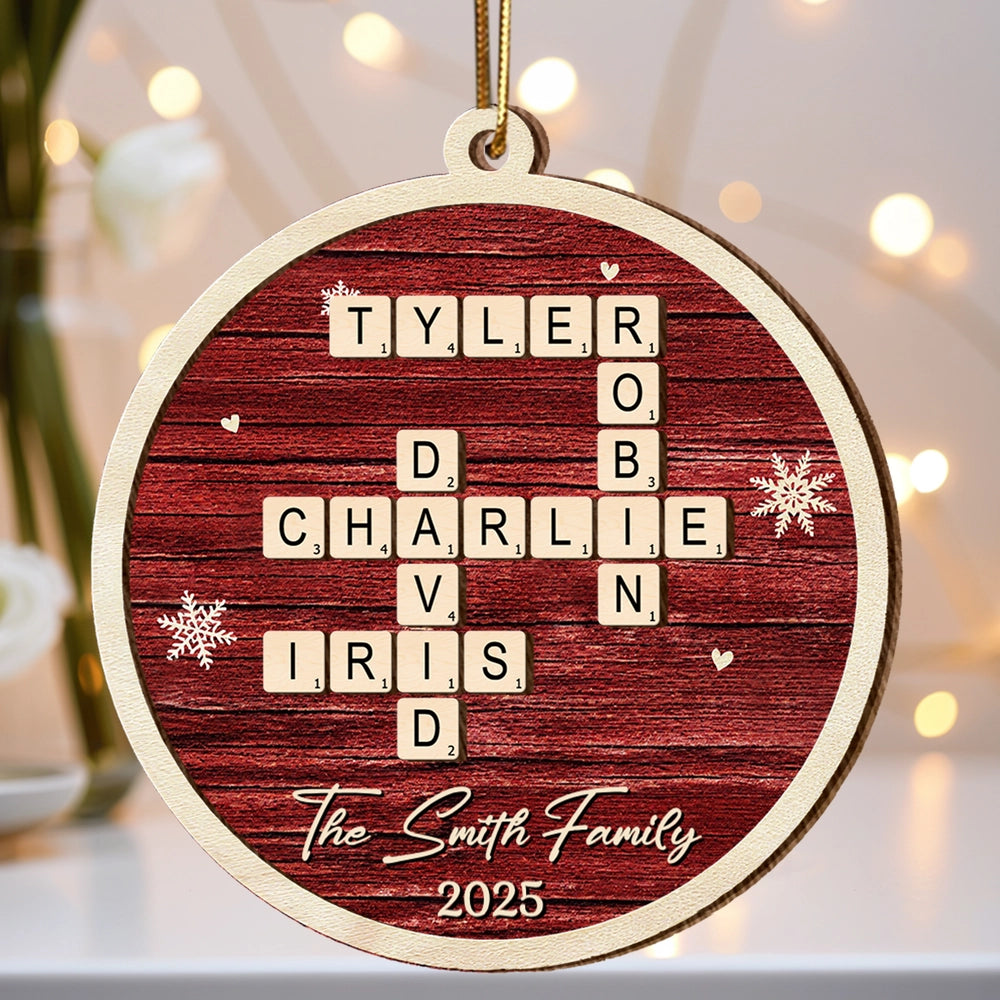 Family 2-Layer Wooden Ornament – Personalized Crossword Puzzle Design, Clear and Collectible Holiday Gift