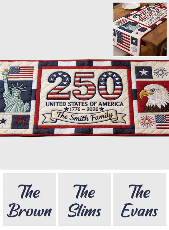 Home Decor America 250th Anniversary - Personalized Independence Day/ 4th of July Table Runner