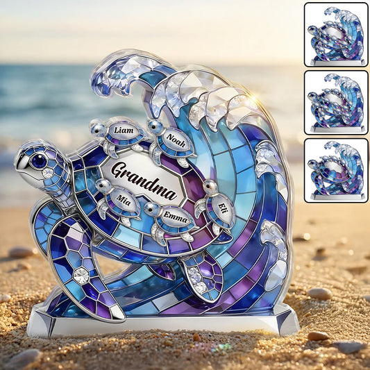Custom Name Gift for Mom and Grandma - Mother's Day Personalized Turtle Acrylic Plaque